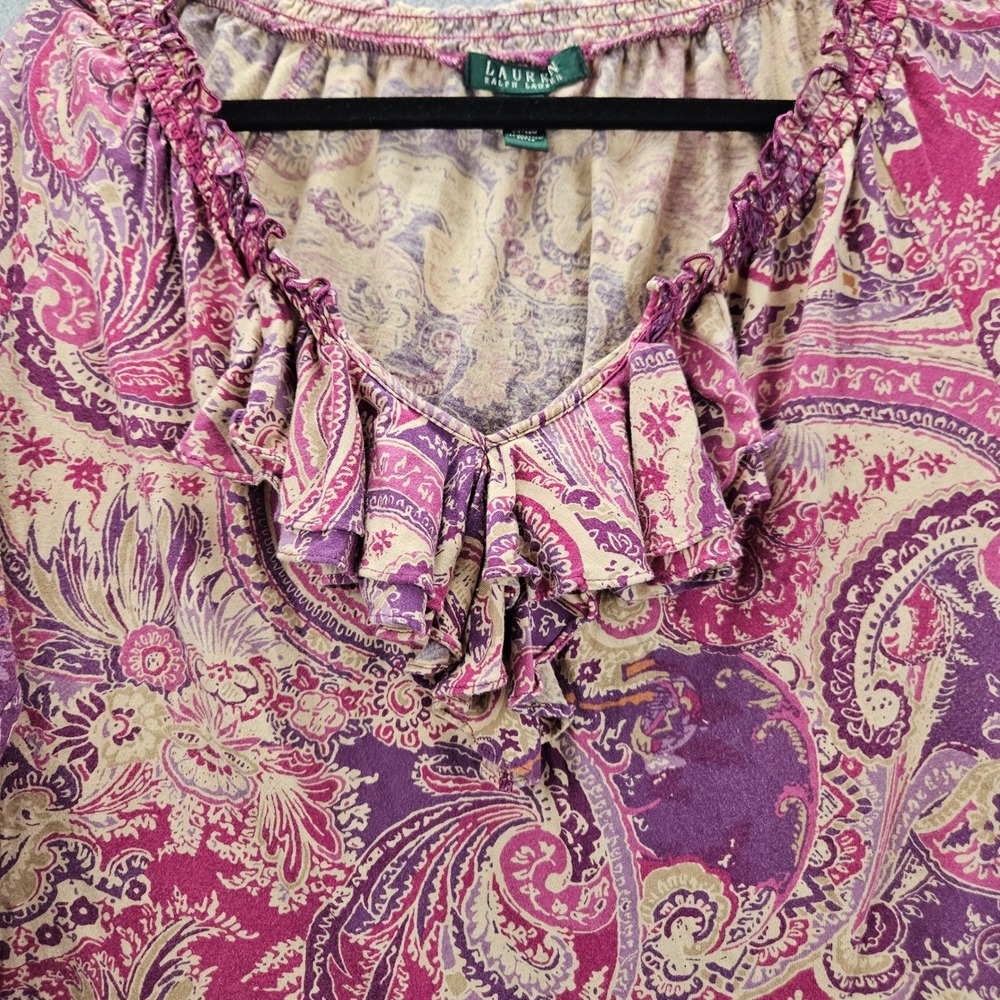 LAUREN RALPH LAUREN | Women Ruffle Blouse L Paisley Girly Feminine Boho Chic - Picture 6 of 16
